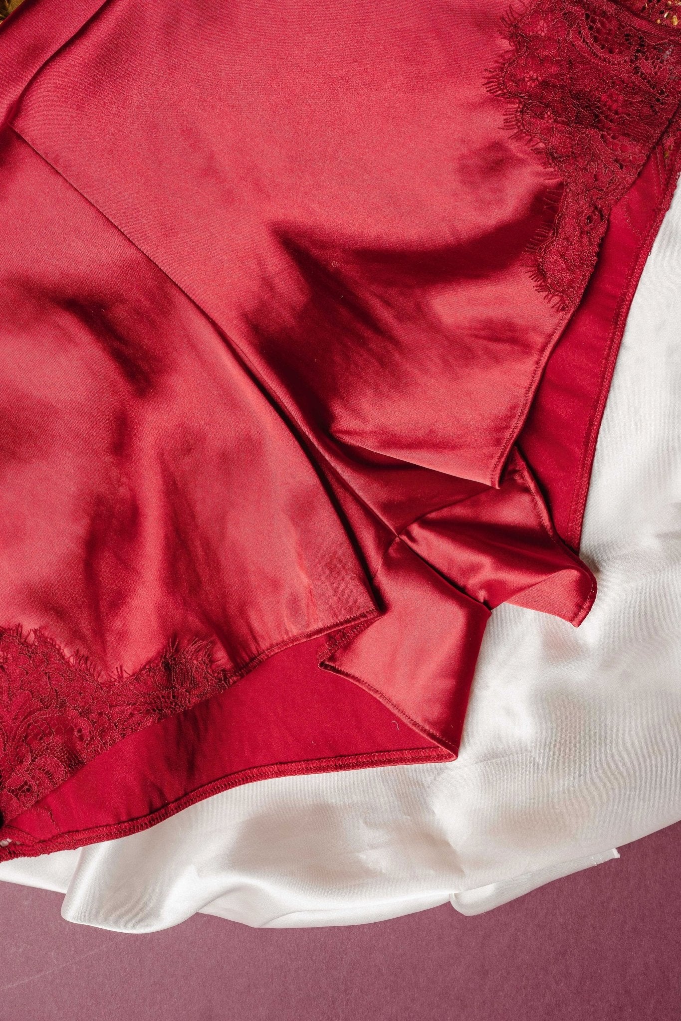 Satin & Eyelash Lace Short - Red 12 Satin & Eyelash Lace Short - Red