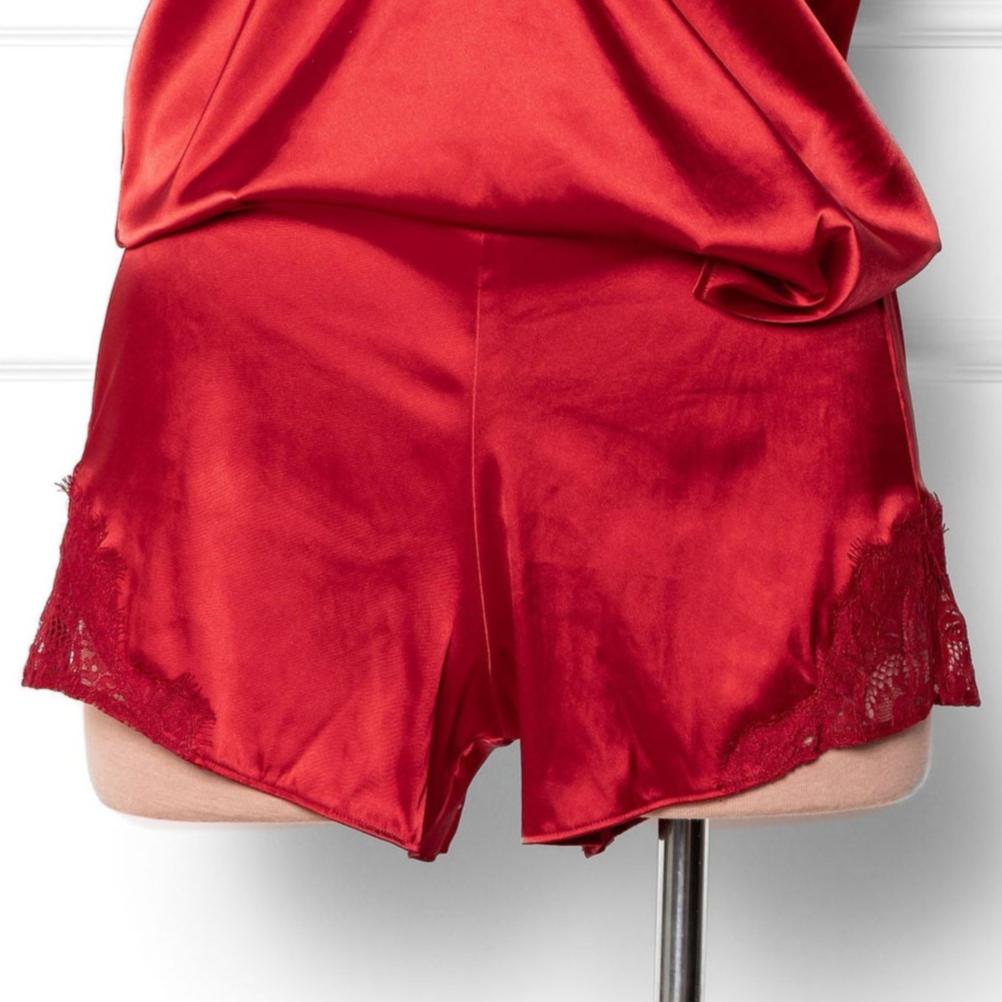 Satin & Eyelash Lace Short - Red 3 Satin & Eyelash Lace Short - Red