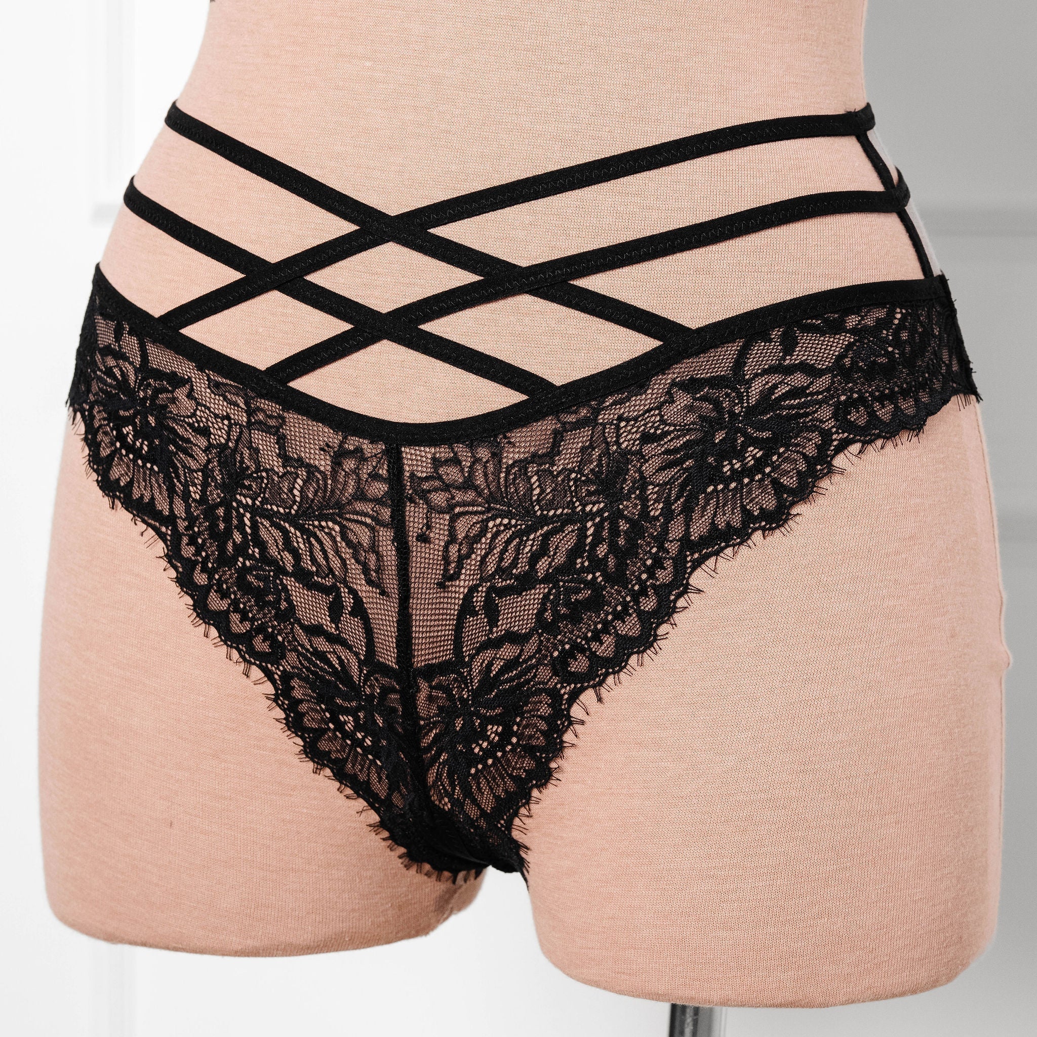 Strappy Crotchless Panty - Black