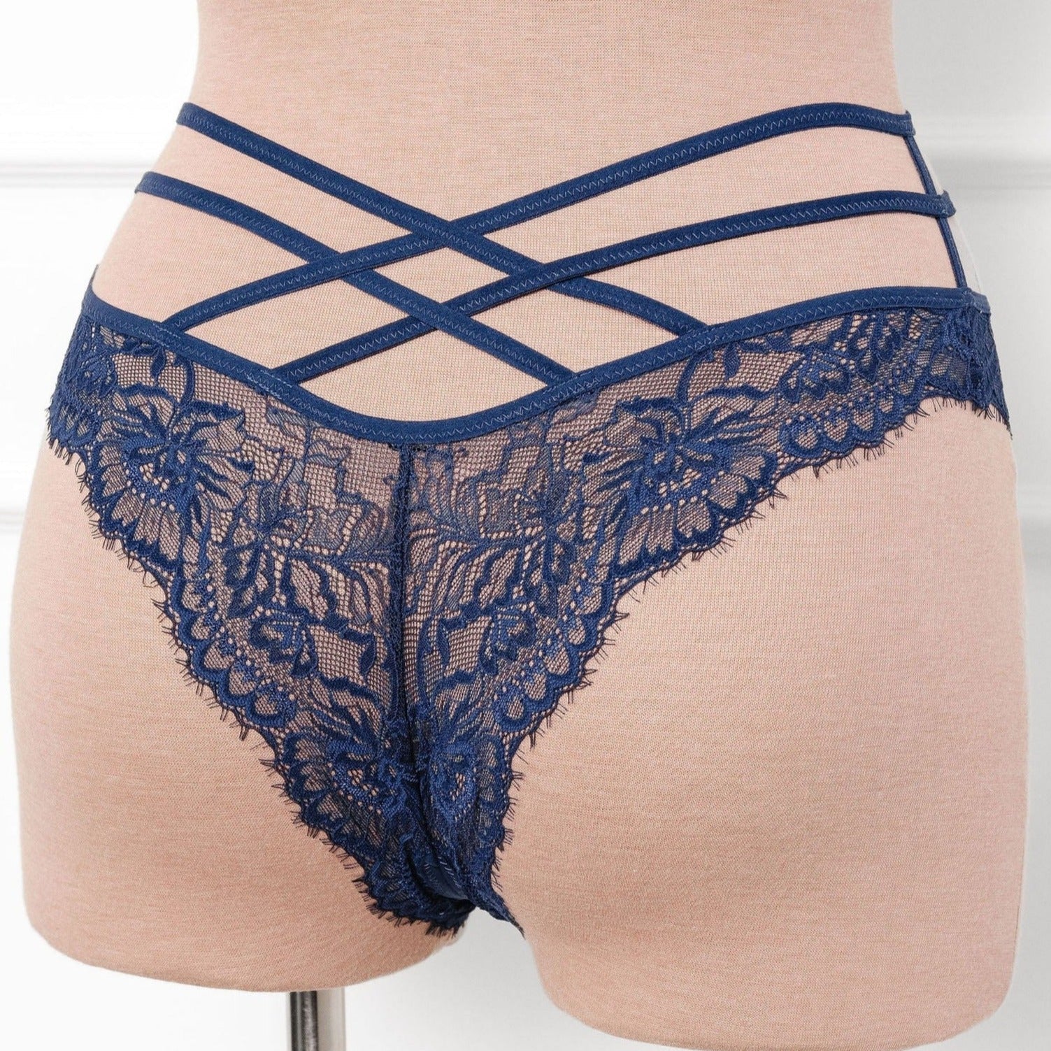 Strappy Crotchless Panty - Navy