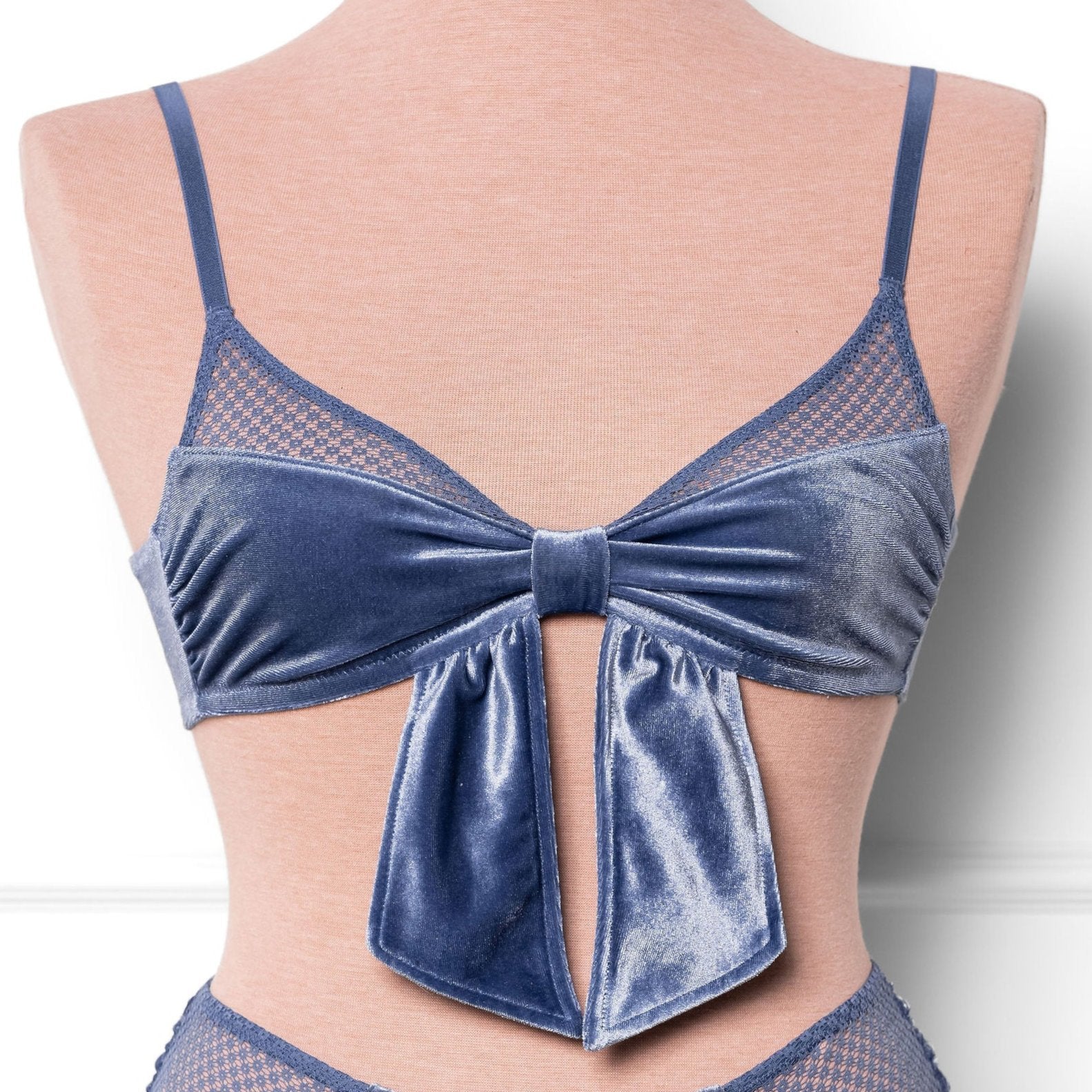 Velvet Bow Bralette - Winter Blue